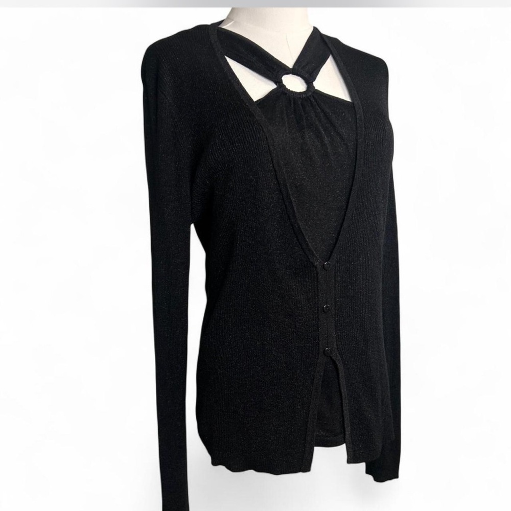 y2k Club Black Metallic Sparkle Silk Blend 2-1 CardiganWoman’s XL